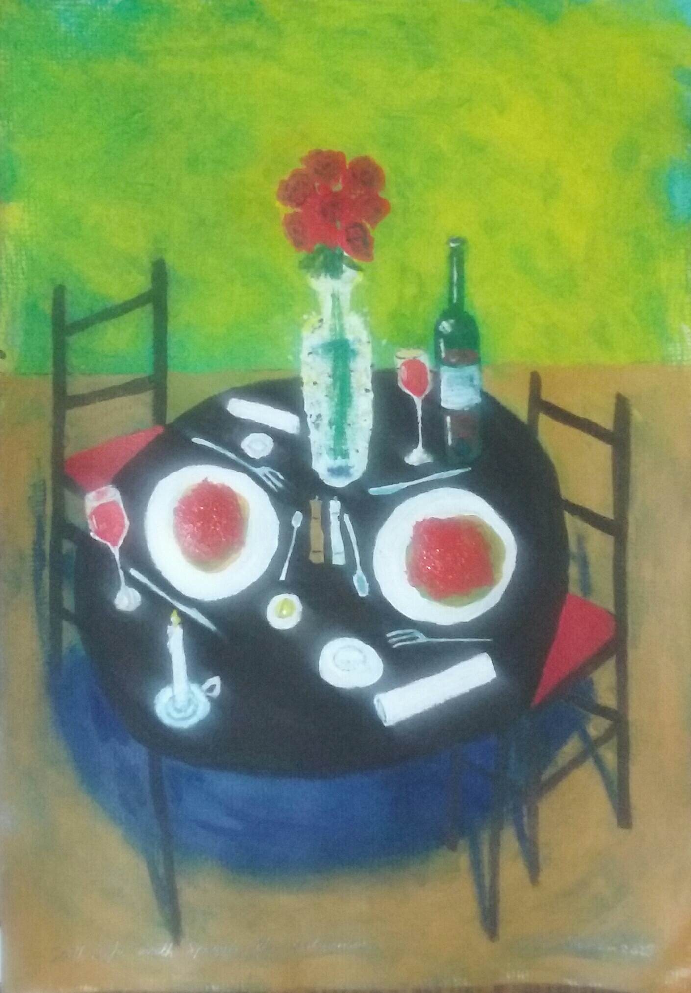 Aaron Potaka, Still Life with Spaghetti Bolognese, 2023, 210mm x 297mm, $300